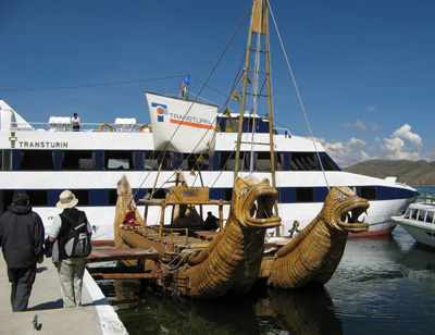 Two Transturin Catamarans (The reed boat had a hidden engine.), Bolivia 2007