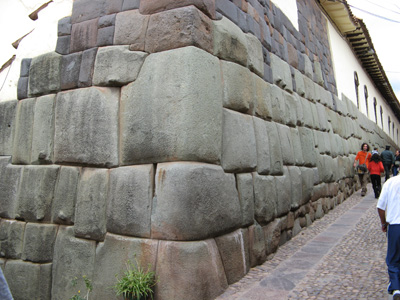 Incan Wall, with colossal blocks. Hatunrumiyoc street, Cusco., Peru 2007
