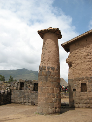 Raqchi: Temple of Wiracocha The one surviving pillar., Puno, Peru 2007