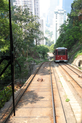 Peak Tram Looking down the steep track, Hong Kong 2008