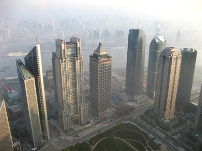 Pudong from the Hyatt View from my 80th floor room., Shanghai, Shanghai-Beijing 2008