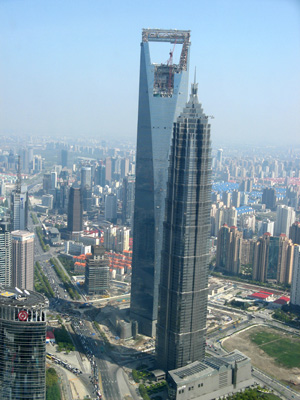 The Two Towers, Pudong From 350 meters up the Oriental Pearl To, Shanghai, Shanghai-Beijing 2008