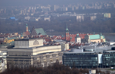 View towards Old Town From Soviet Culture Tower, Warsaw, Poland + Germany + UK 2009