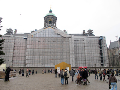 Royal Palace (17th c.) Facade under restoration, alas., Amsterdam, European Union Dec 2010