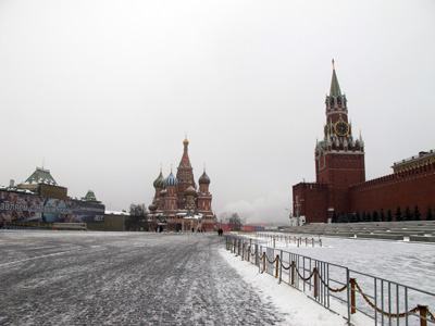 Quiet morning in Red Square 9:30 am on a Monday, Moscow, Russia December 2010