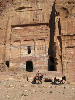 Swirled-rock Tomb + Donkeys, Petra Day-1, Jordan 2010