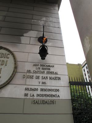 Eternal Flame for San Martin On front wall of Cathedral, Buenos Aires, Argentina 2010