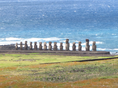 Ahu Tongariki, from Rano Raraku, Easter Island, Chile, 2010