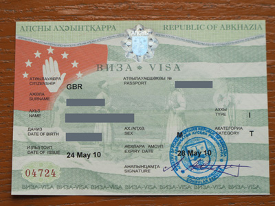 Abkhazia Visa Issued at Sukhumi., Georgia May 2010