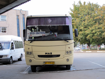 The Kherson-Sevastopol Bus A MAZ from the Minsk Automobile Plan, Crimea 2011