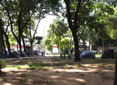 Homeless (?) camp in Plaza Urugua, Asuncion, South America 2011