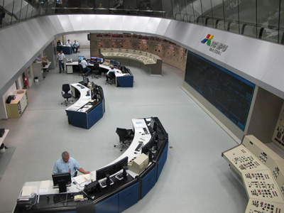 The bi-national control room. With international border down th, Itaipu, South America 2011