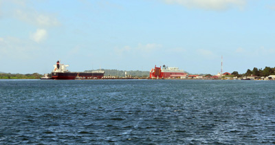 Ships entering the Gatun locks, Panama Canal Transit, Panama 2014