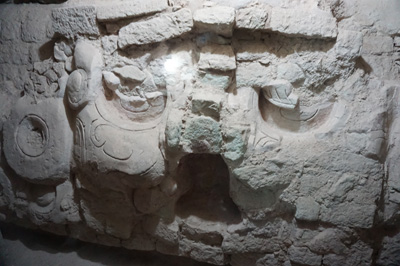 Macaw mask (stucco), Archaeological Tunnels, Honduras 2016