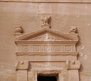 Qasr Al Bint: Common tomb decorations, Madain Saleh: Qasr Al Bint, Saudi Arabia 2019