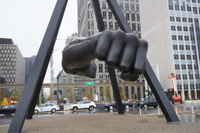 Joe Louis monument, Downtown Detroit, Toronto - Chicago 2019