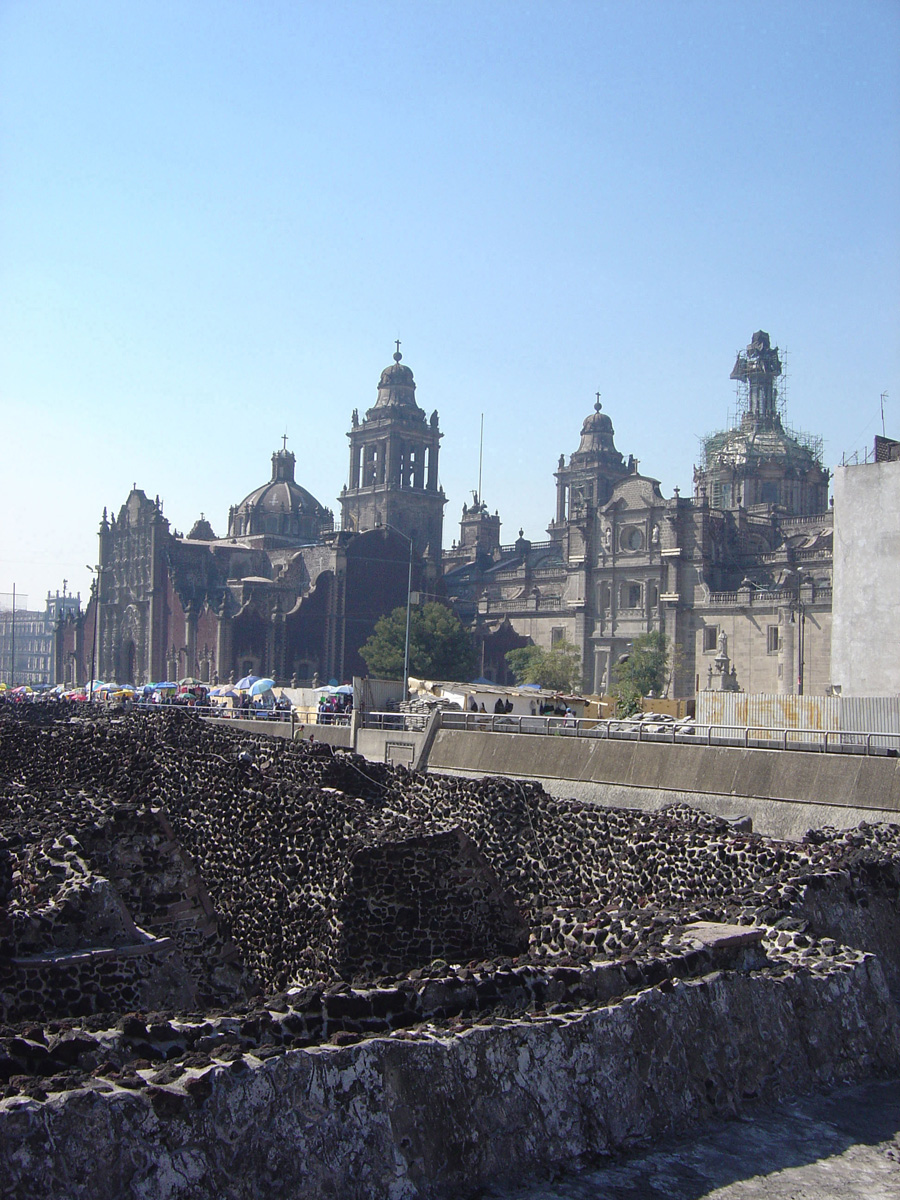 Templo Mayor, View of cathedral, over ruins