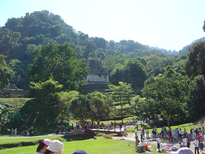 View towards Temple of the Cross complex, Palenque, Mexico 2004