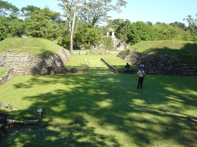 Ballcourt (and my guide), Palenque, Mexico 2004