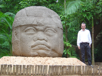 Olmec head + Scotsman, Parque Museo de la Venta, Mexico 2004