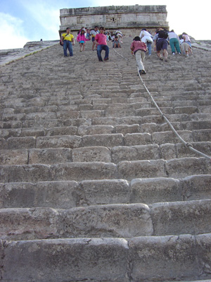 Castillo: looking up steps, Chichen Itza, Mexico 2004