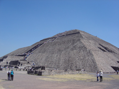 Pyramid of the Sun, mid day. (Note the hordes of tourists.), Teotihuacan, Mexico 2004