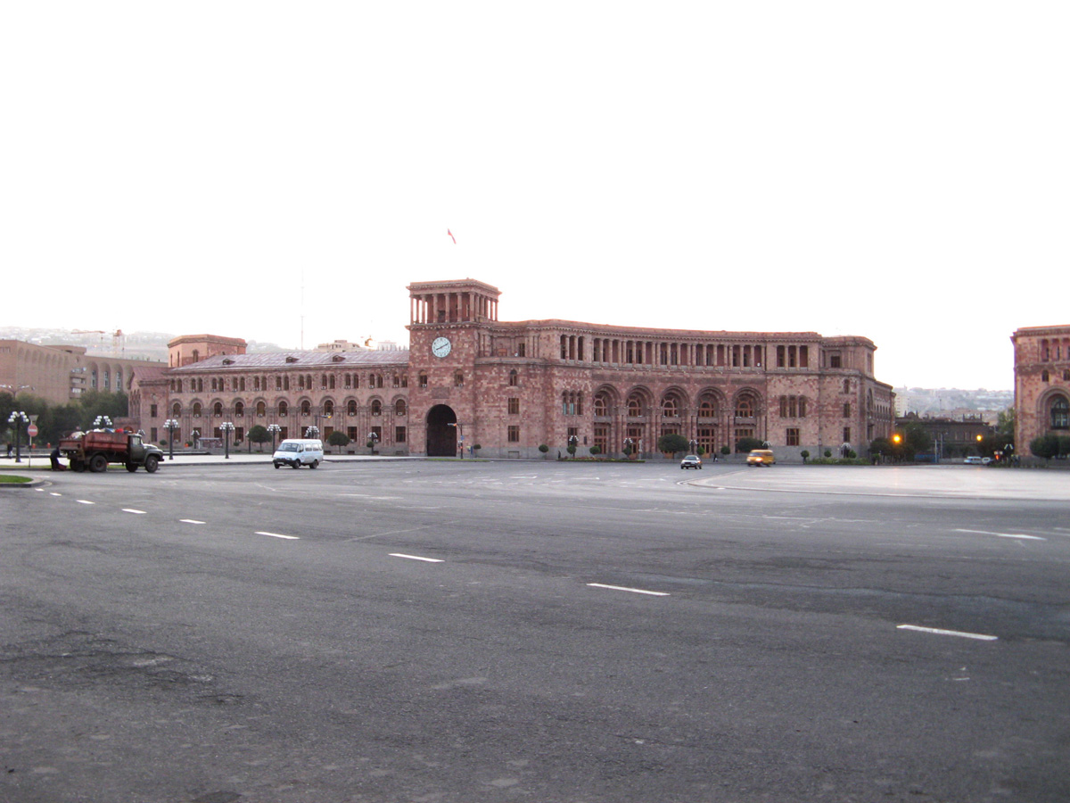 Armenia 2007, Yerevan: Republic Square Looking at Finance Ministry & Clocktower