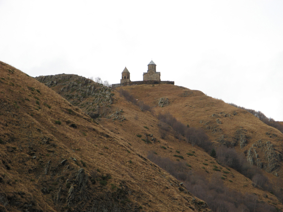Georgia 2007, Kazbegi: Tsminda Sameba Churhc High above Kazbegi.  14th cent.