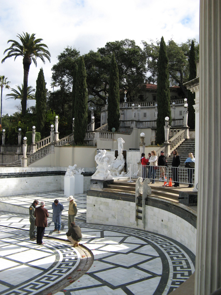 Hearst Castle, San Simeon, Outdoor Swimming Pool Being repaired at the boundary where the second pool was expanded to make the third pool.