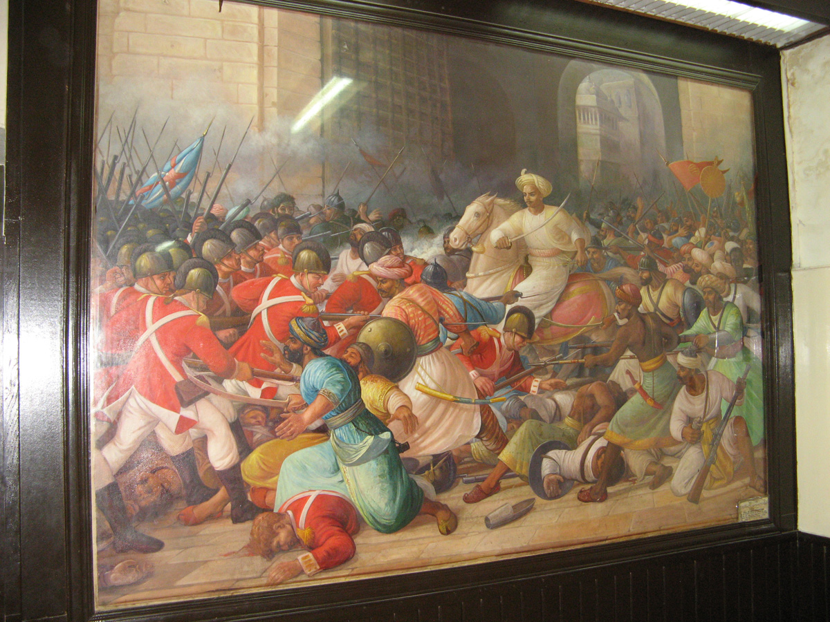 Lahore, Lahore Museum: Fall of Serrangapatam The signage reports that in 1799 "Sultan Tipu was martyred while fighting ... General Harris".