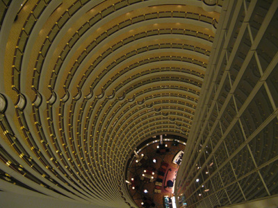 Grand Hyatt Shanghai Internal Atrium view down to 50th floor., Shanghai-Beijing 2008