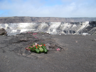 Pious offerings at Kilauea caldera, Hawaii 2008