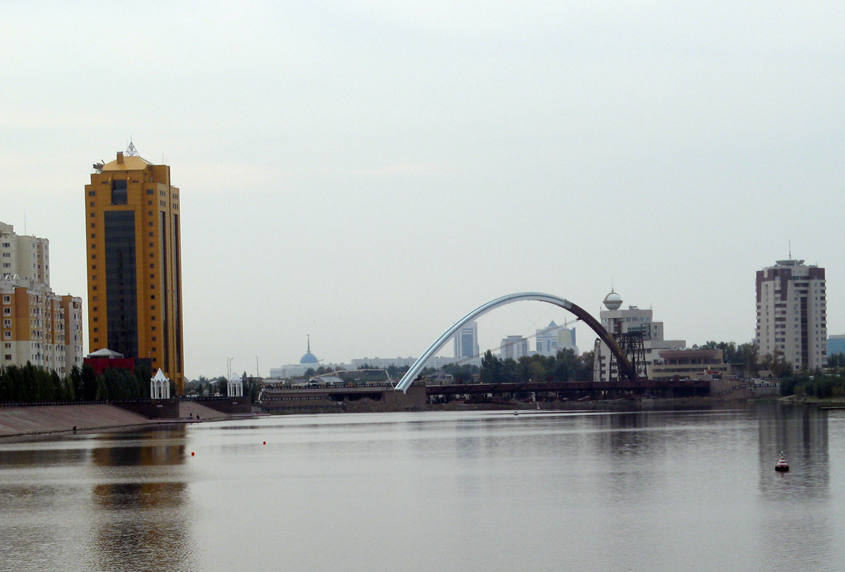 Astana, Ishim River Under-construction bridge near my hotel.