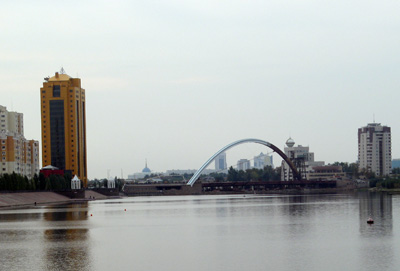 Ishim River Under-construction bridge near my hotel., Astana, Kazakhstan 2008