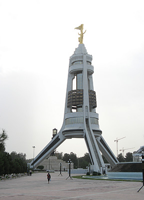 Arch of Neutrality With little tram on leg., Ashgabad, Turkmenistan 2008