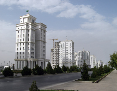 "City of the Future" Marble(?) apartment blocks, Ashgabad, Turkmenistan 2008