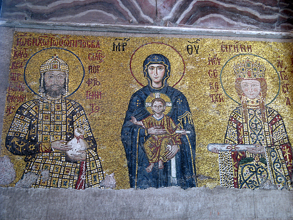 Hagia Sophia, Mosaic: John Comnenus II + M&C + Irene (12th c.)