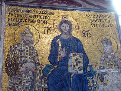 Mosaic: Constantine IX + CinJ + Zoe (11th c.) Updated for each, Hagia Sophia, Istanbul 2009