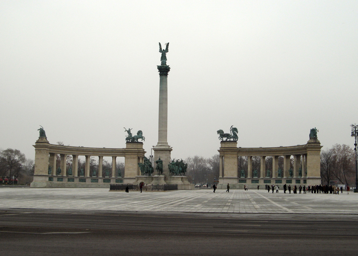 Budapest, Hosok Tere Monument (1896) Celebrates 896 Magyar conquest of Carparthian Basin