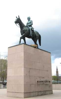 Mannerheim Statue With fresh hay for his horse., Helsinki, Finland, Estonia, Latvia 2009