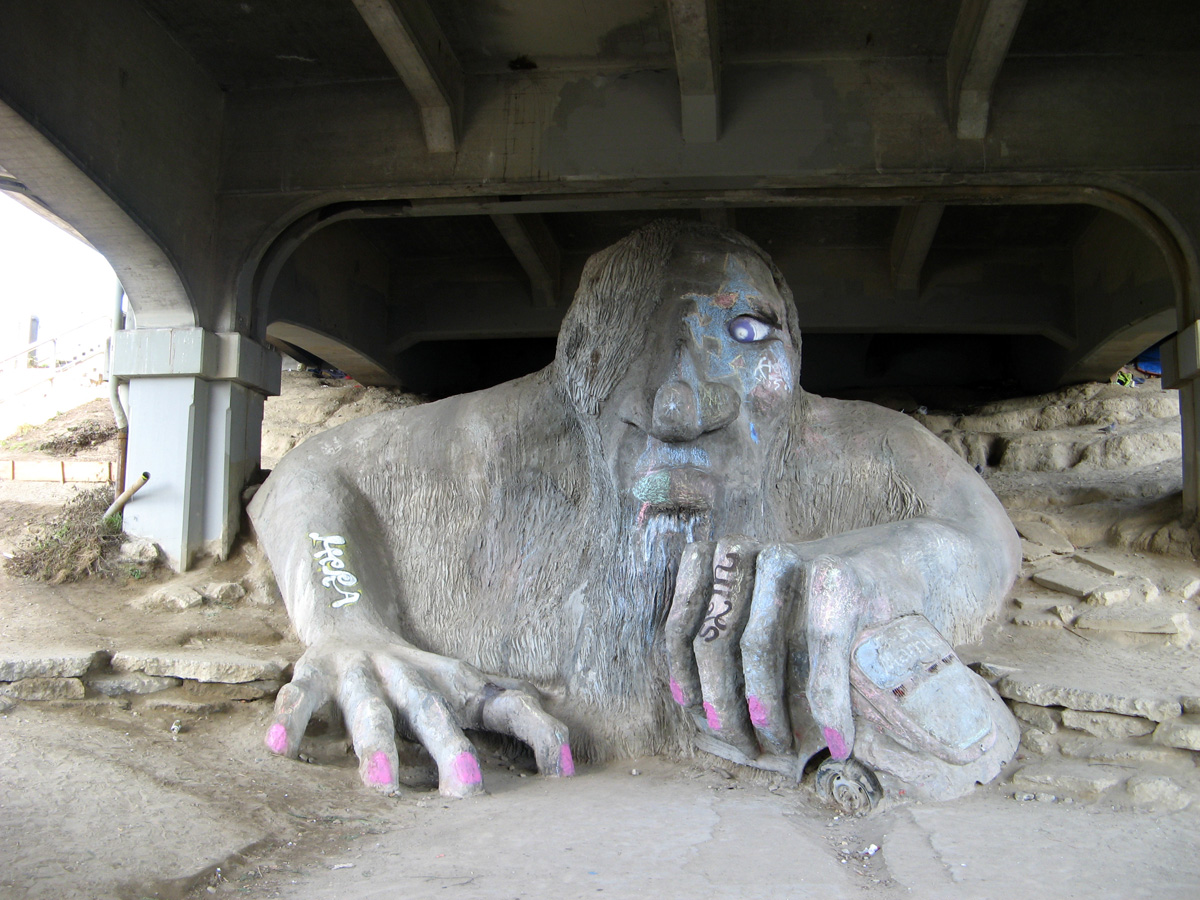 Seattle 2009, The Fremont Troll Under the Aurora bridge, at N. 36th St.