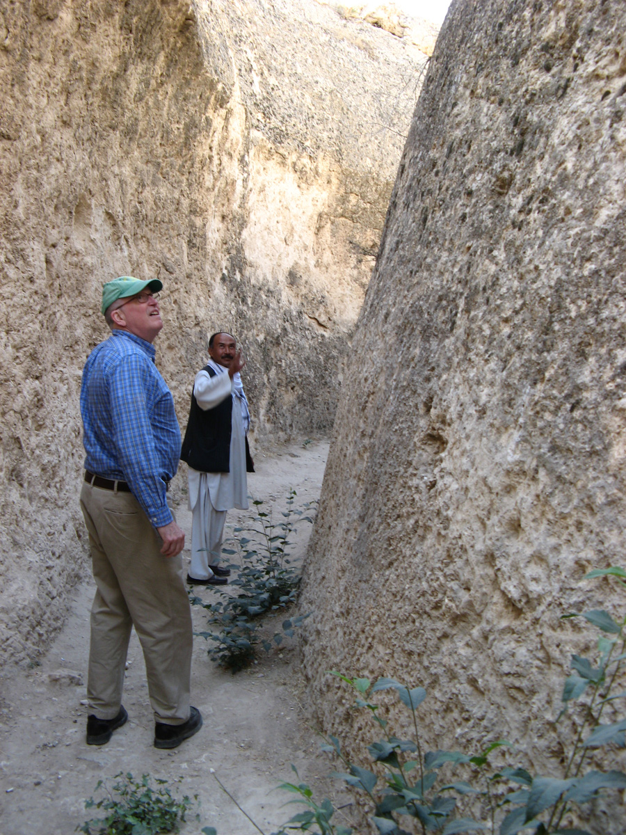 Mazar-Panjshir, Base of rock-cared Stupa With "Tony" from Connecticut.