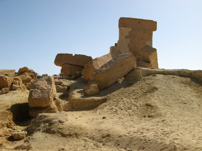Temple of Umm Ubayda Sadly, only ruins, and restored wall., Siwa, Egypt 2010