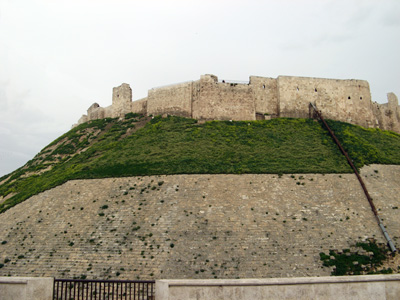 Citadel on (restored) glacis Om a natural hill, Aleppo, Syria 2010