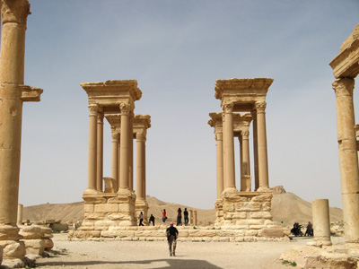 Tretrapylon As resurrected by Syrian dept of Antiquities, Palmyra, Syria 2010