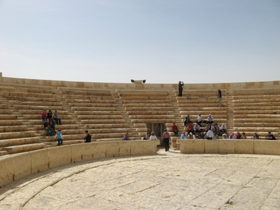 Theatre Mostly restored original, rebuilt outer circle., Palmyra, Syria 2010
