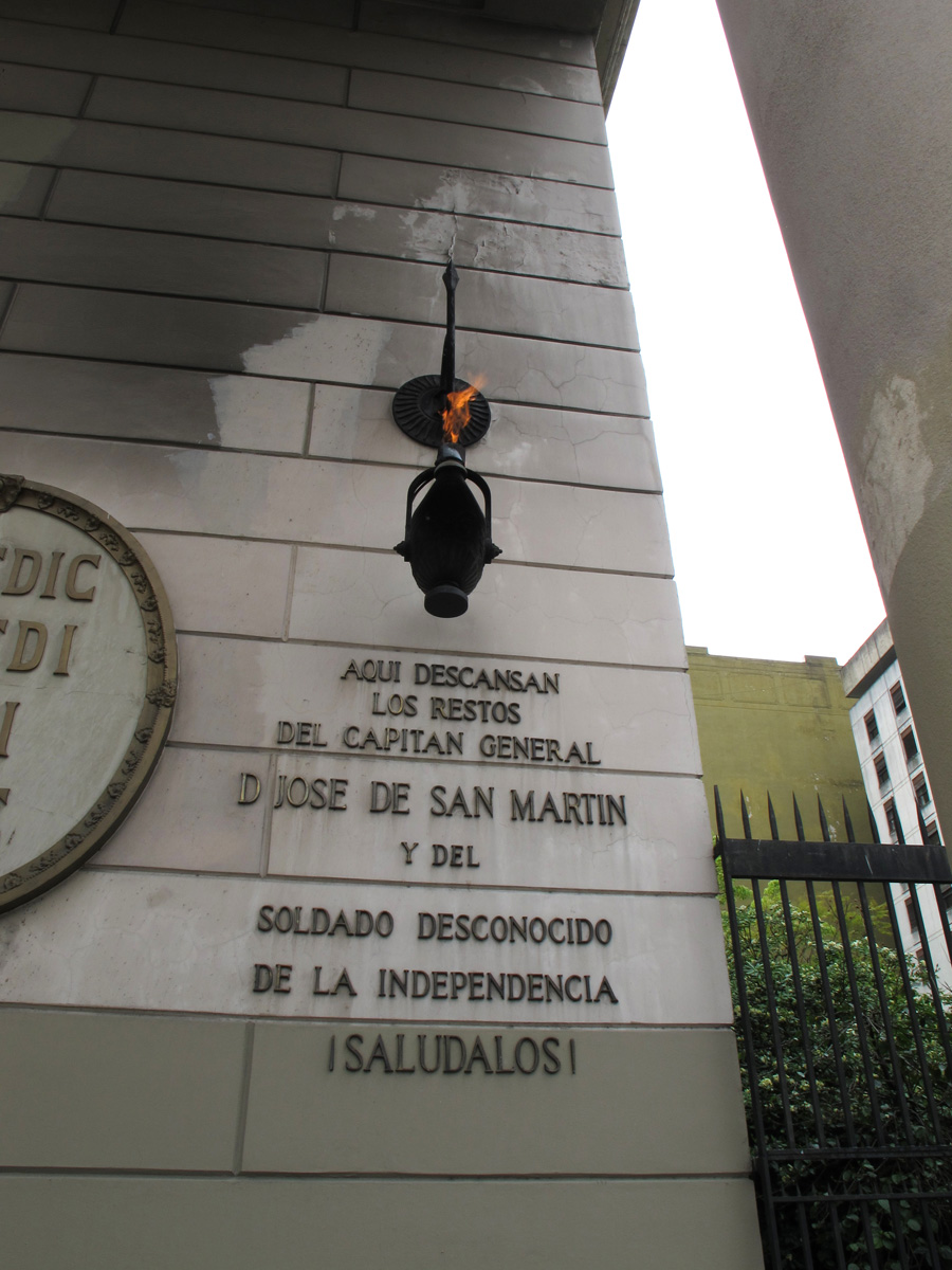 Buenos Aires, Eternal Flame for San Martin On front wall of Cathedral