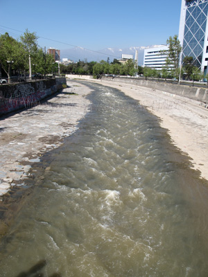 Mapocho River Narrow, but fast flowing., Santiago, Chile 2010