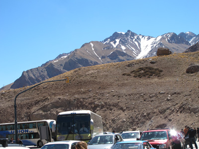 The long wait at the checkpoint., Andes, Chile 2010