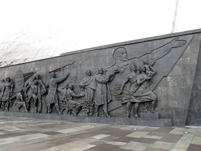 Lenin showing the way Base of Cosmonaut memorial, Moscow, Russia May 2010